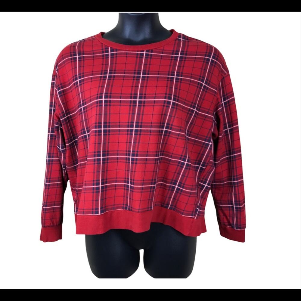 DIVIDED Red Plaid Cropped Long Sleeve Top Sz XL